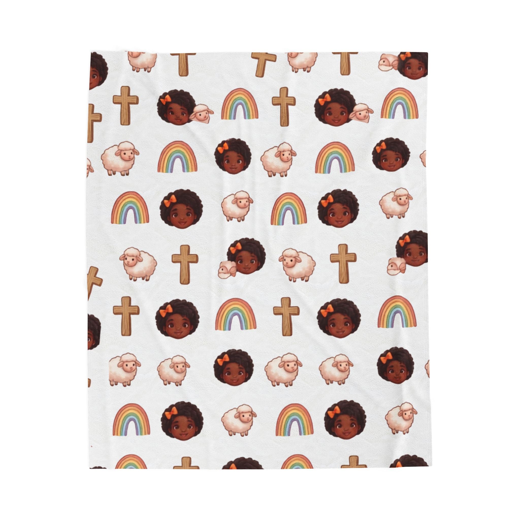 Plush Baby Blanket — Faith & Rainbow Nursery Design (Lamb, Cross, Cute Black Baby Faces)