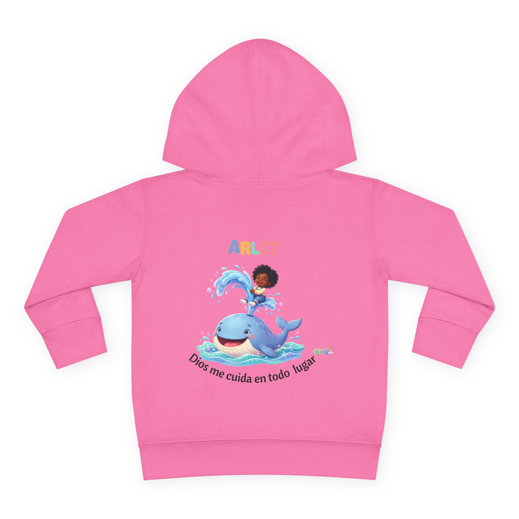 Toddler Hoodie — Personalized "Arlet" Whale Design (Dios me cuida en todo lugar)
