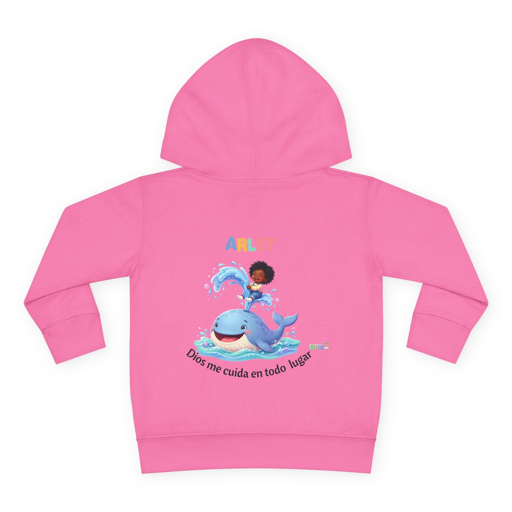 Toddler Hoodie — Personalized "Arlet" Whale Design (Dios me cuida en todo lugar)