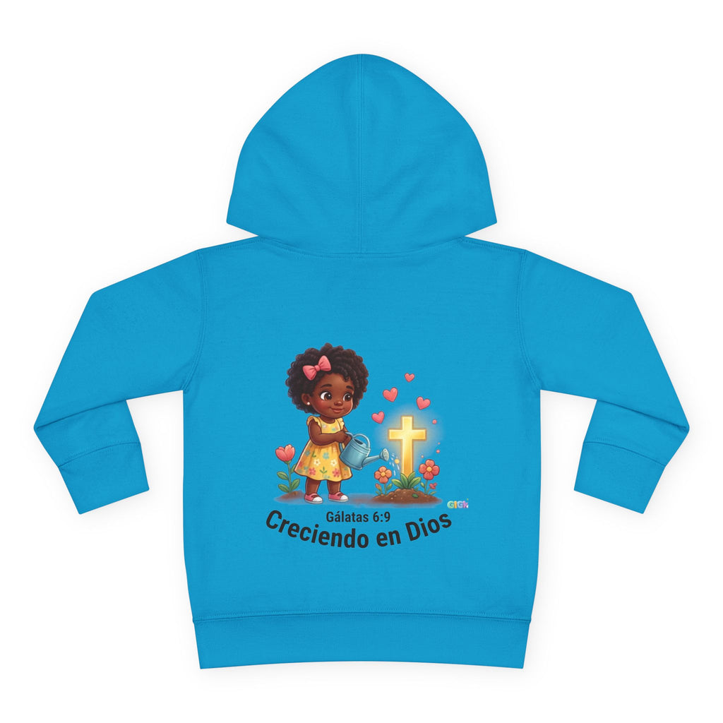 Toddler Hoodie — "Creciendo en Dios" Religious Pullover for Kids (Galatians 6:9)
