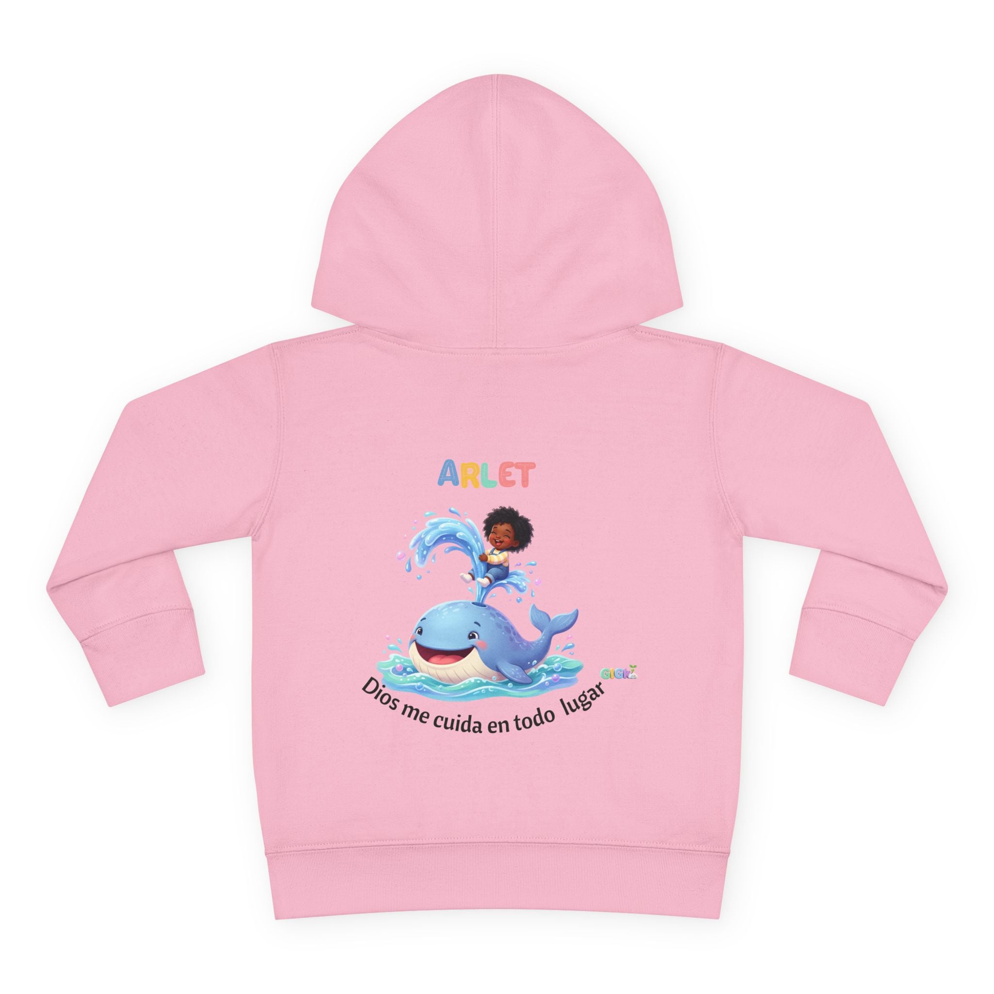 Toddler Hoodie — Personalized "Arlet" Whale Design (Dios me cuida en todo lugar)