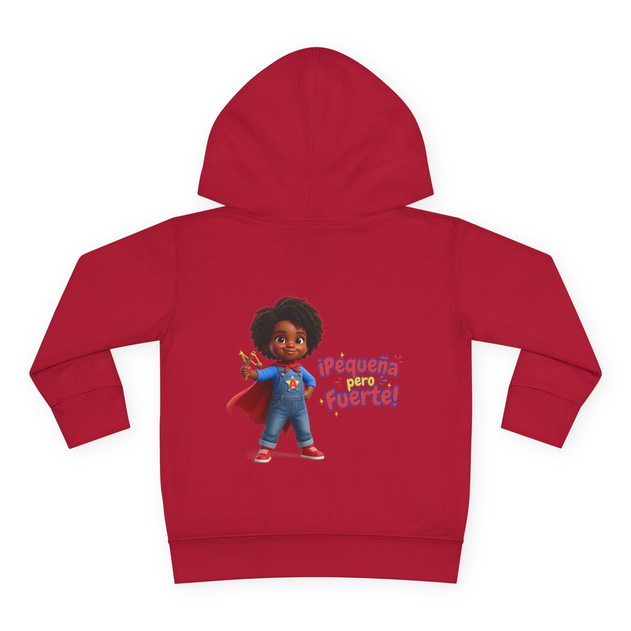 Toddler Hoodie — "¡Pequeña y Fuerte!" Superhero Girl Pullover