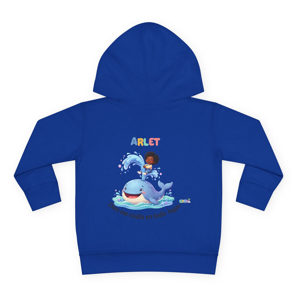 Toddler Hoodie — Personalized "Arlet" Whale Design (Dios me cuida en todo lugar)