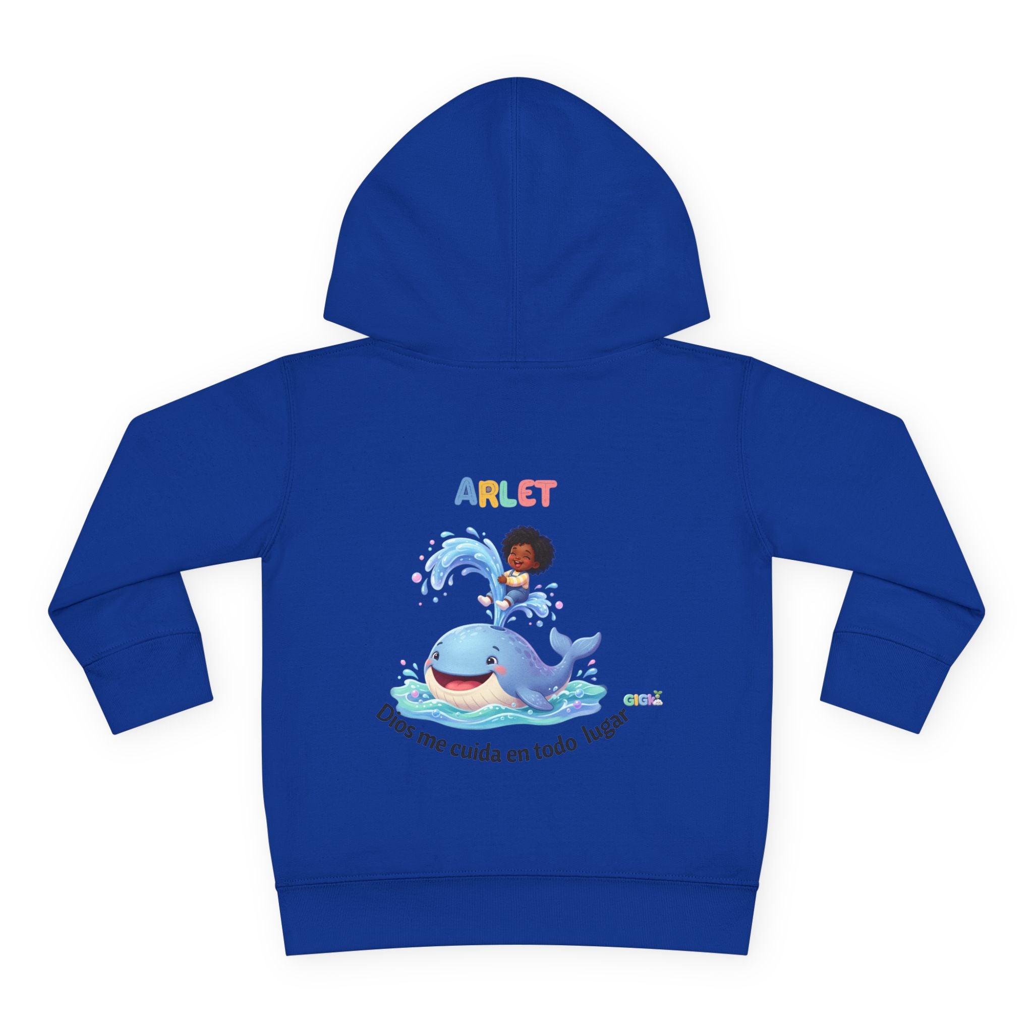 Toddler Hoodie — Personalized "Arlet" Whale Design (Dios me cuida en todo lugar)