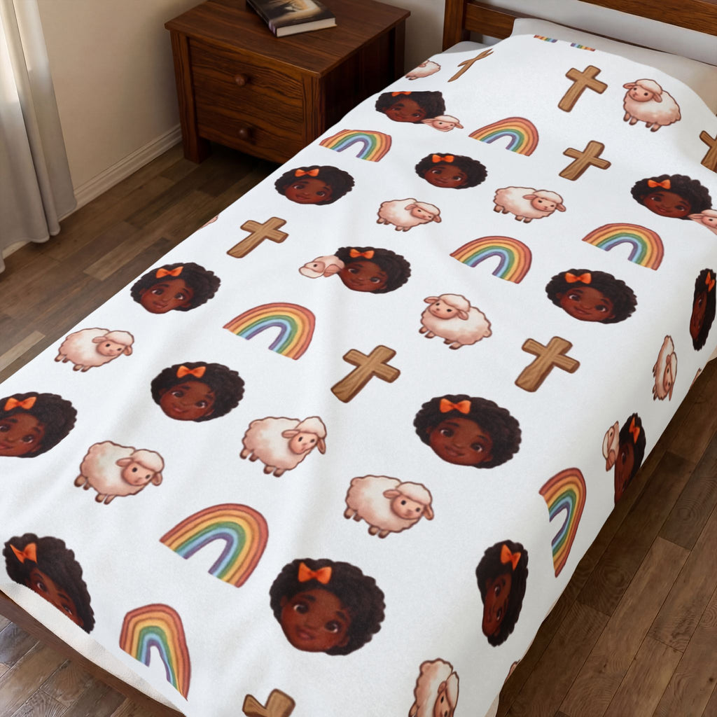 Plush Baby Blanket — Faith & Rainbow Nursery Design (Lamb, Cross, Cute Black Baby Faces)