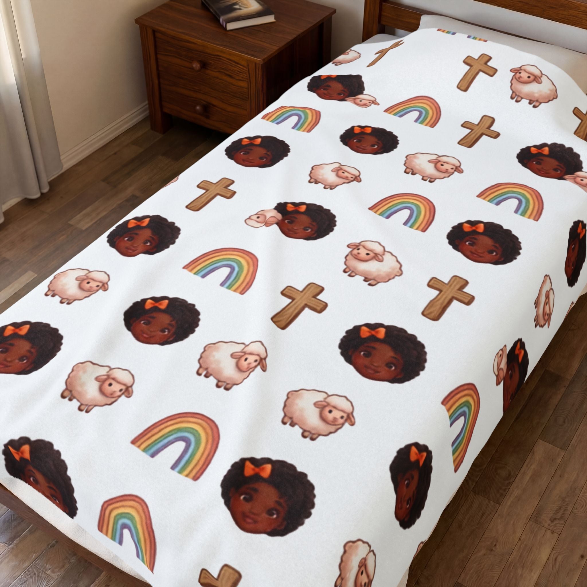 Plush Baby Blanket — Faith & Rainbow Nursery Design (Lamb, Cross, Cute Black Baby Faces)