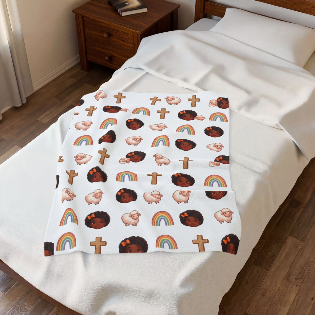 Plush Baby Blanket — Faith & Rainbow Nursery Design (Lamb, Cross, Cute Black Baby Faces)