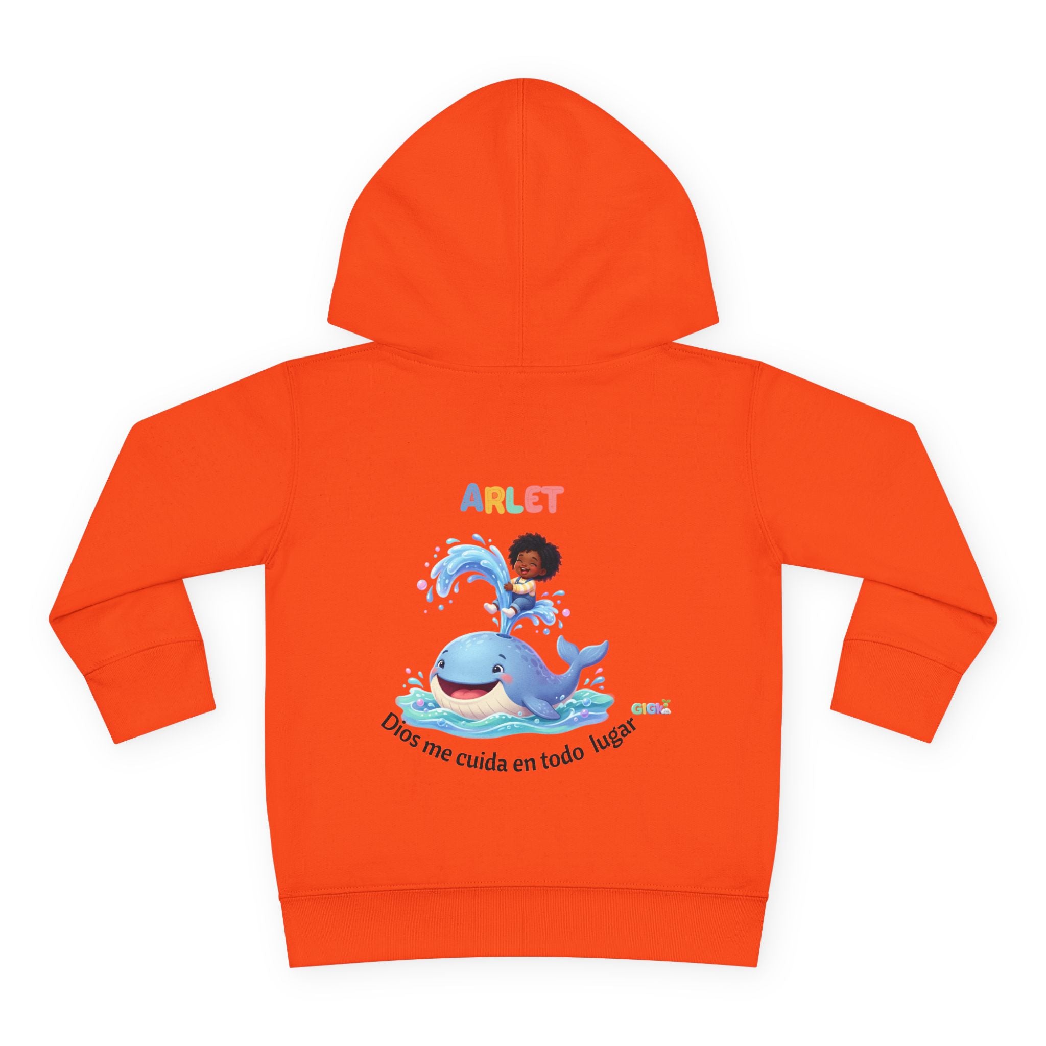 Toddler Hoodie — Personalized "Arlet" Whale Design (Dios me cuida en todo lugar)