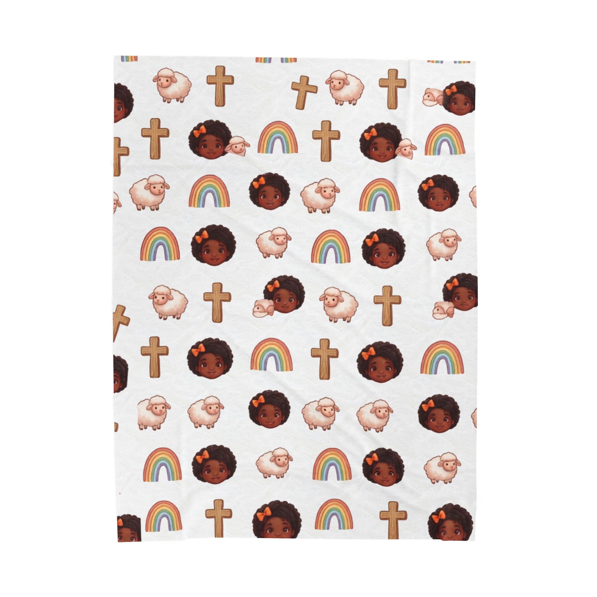Plush Baby Blanket — Faith & Rainbow Nursery Design (Lamb, Cross, Cute Black Baby Faces)