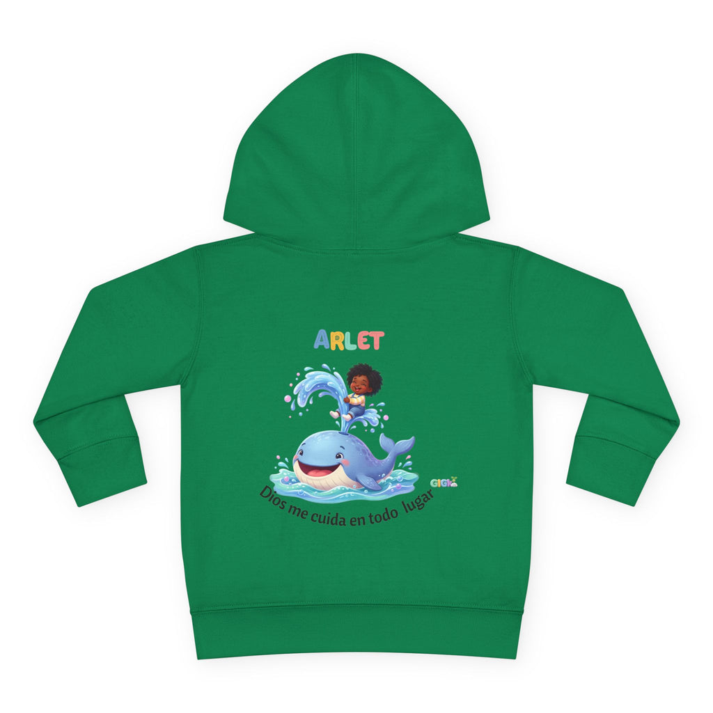 Toddler Hoodie — Personalized "Arlet" Whale Design (Dios me cuida en todo lugar)