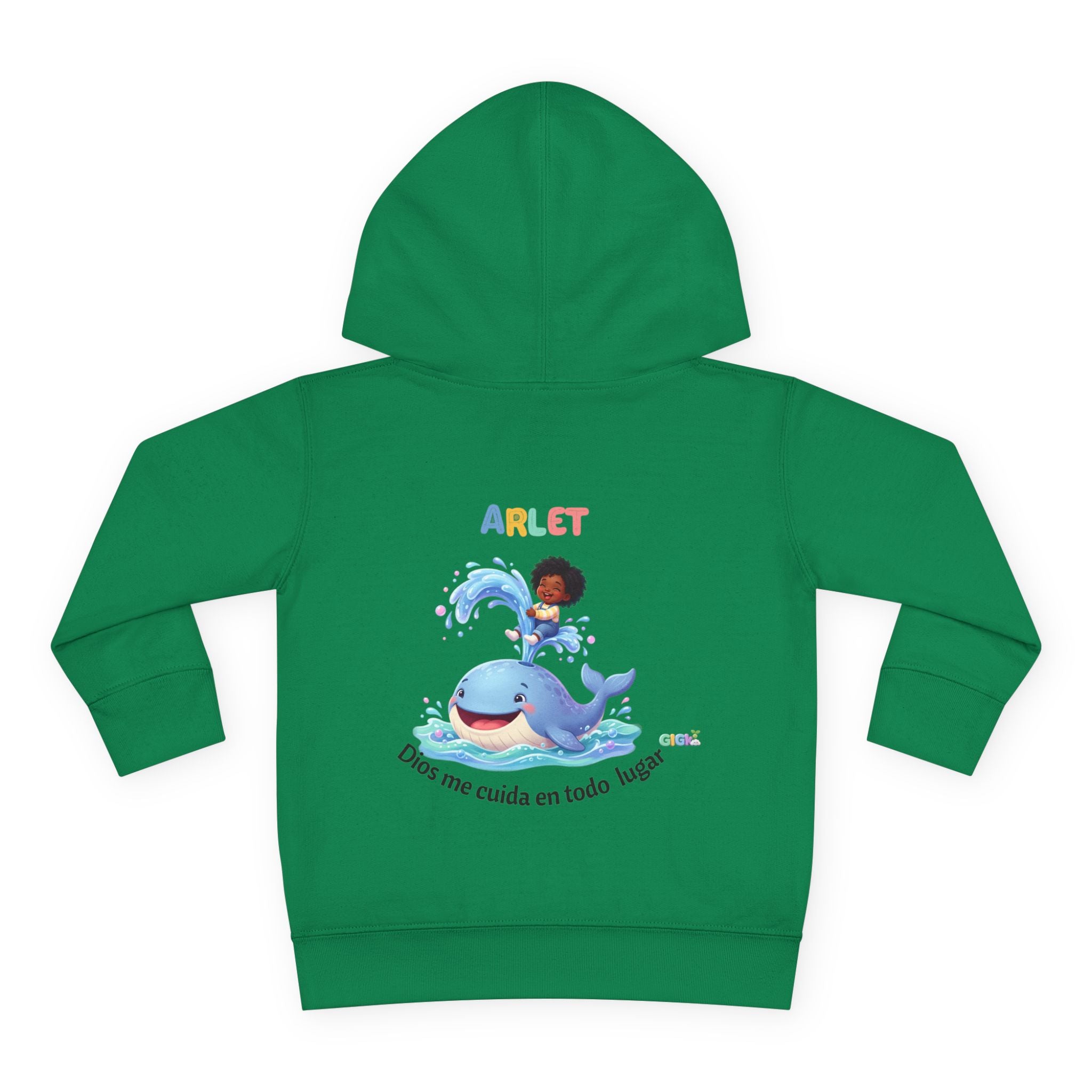 Toddler Hoodie — Personalized "Arlet" Whale Design (Dios me cuida en todo lugar)