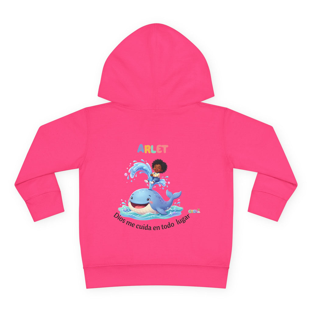 Toddler Hoodie — Personalized "Arlet" Whale Design (Dios me cuida en todo lugar)