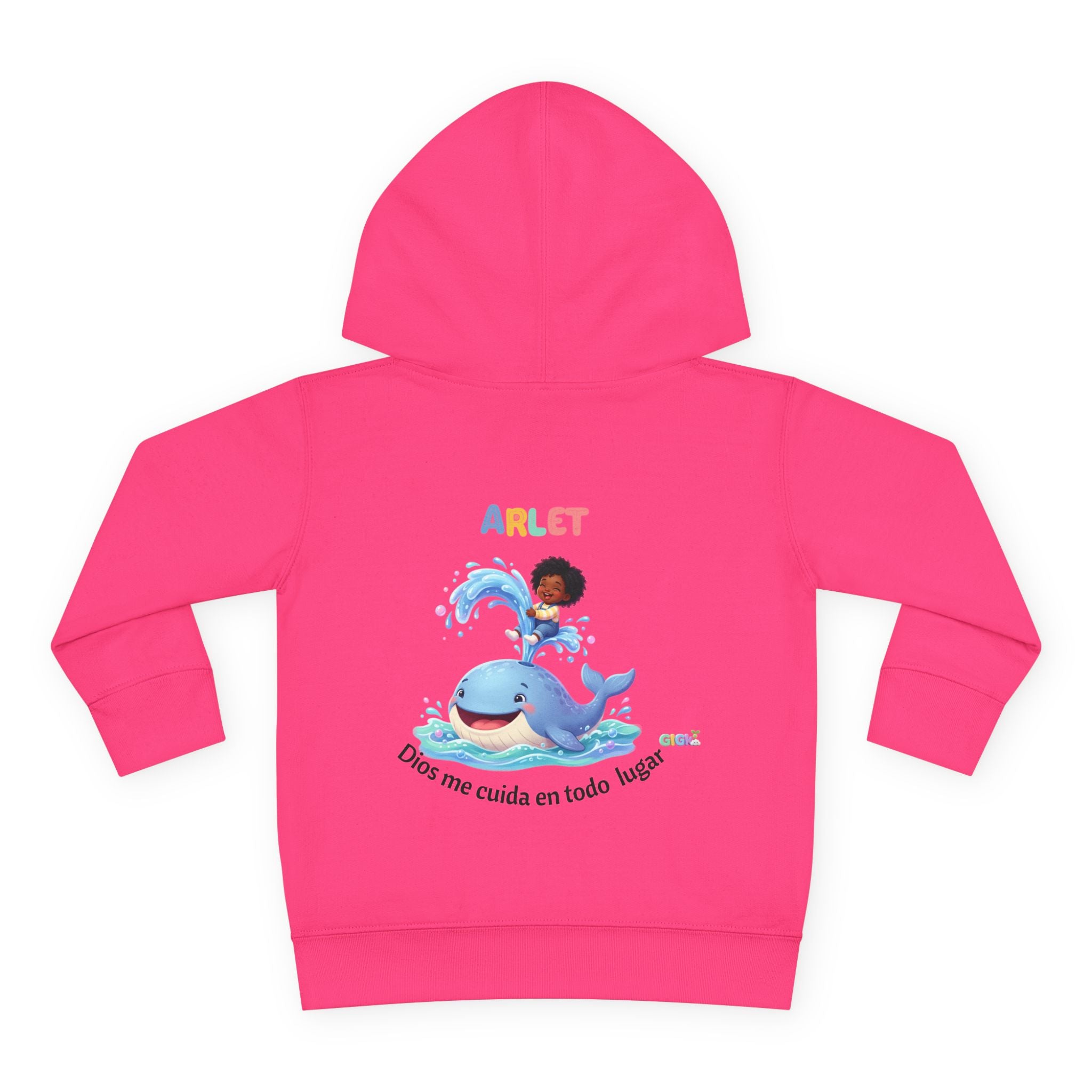 Toddler Hoodie — Personalized "Arlet" Whale Design (Dios me cuida en todo lugar)