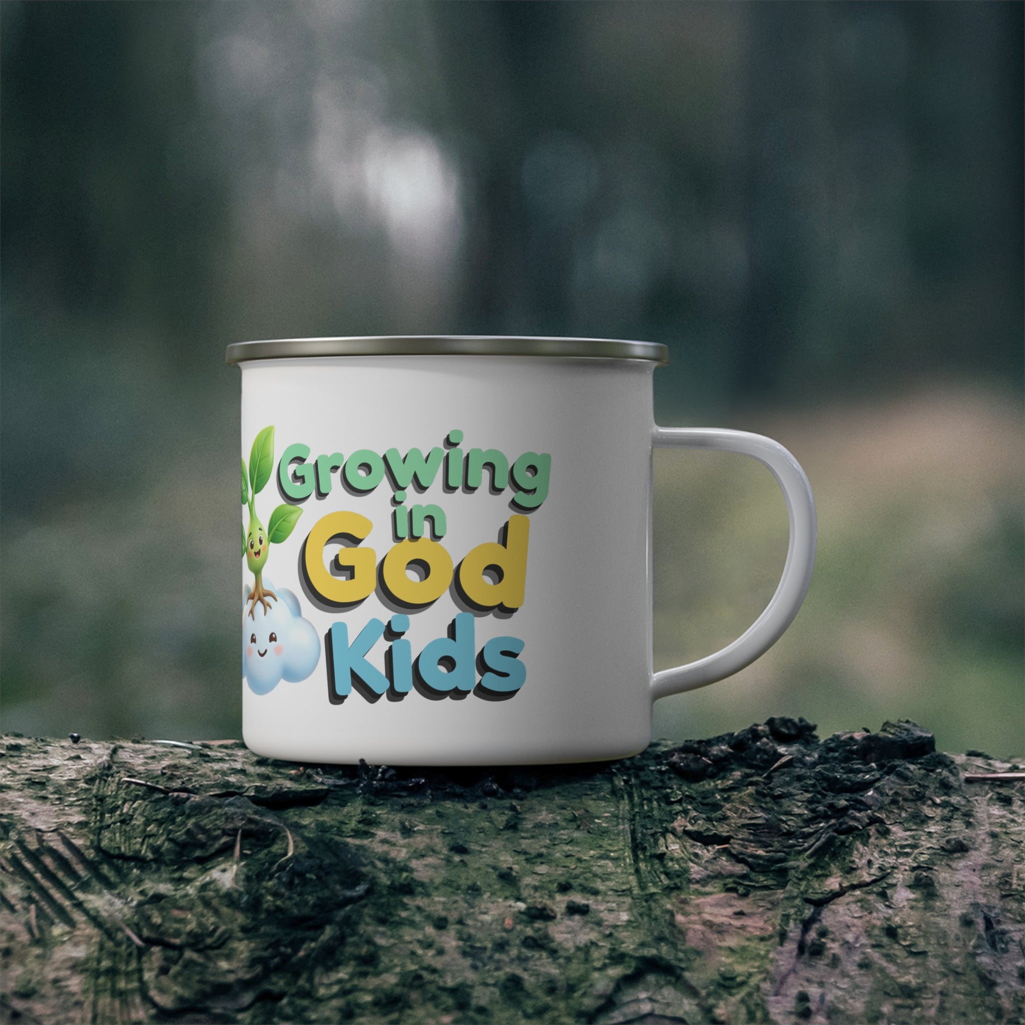 Enamel Mug — "Growing in God Kids" Cute Faith-Based Camping Cup