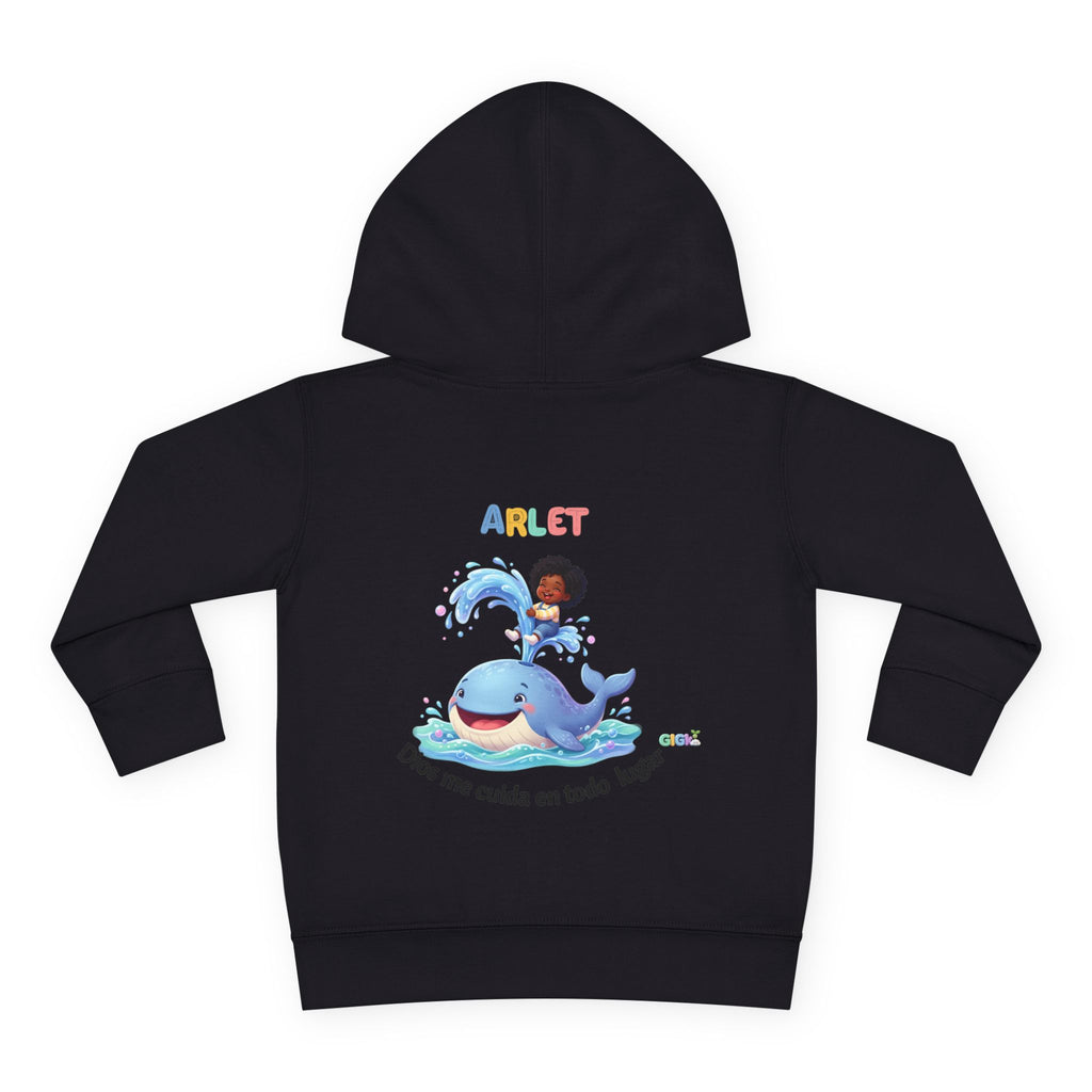 Toddler Hoodie — Personalized "Arlet" Whale Design (Dios me cuida en todo lugar)