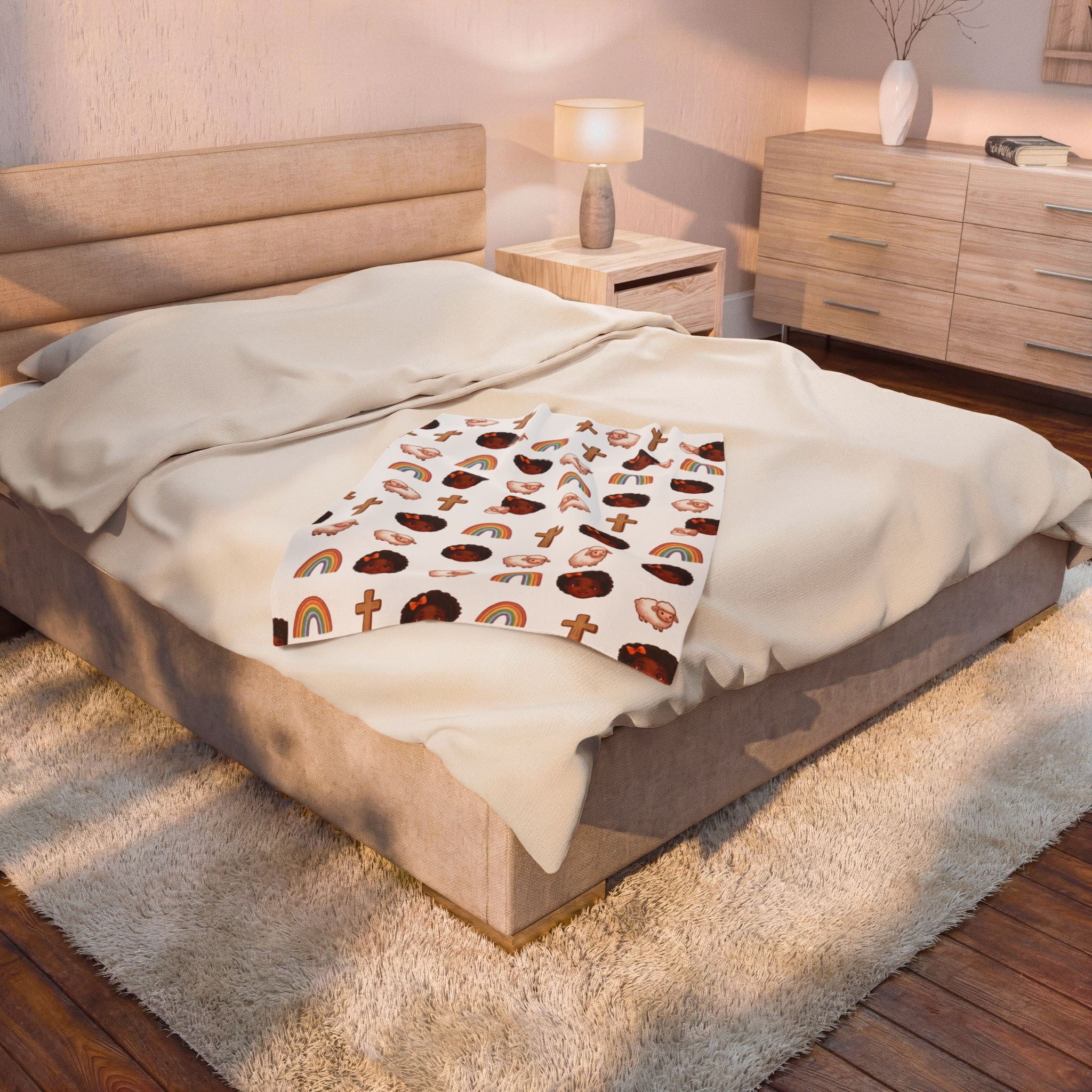 Plush Baby Blanket — Faith & Rainbow Nursery Design (Lamb, Cross, Cute Black Baby Faces)