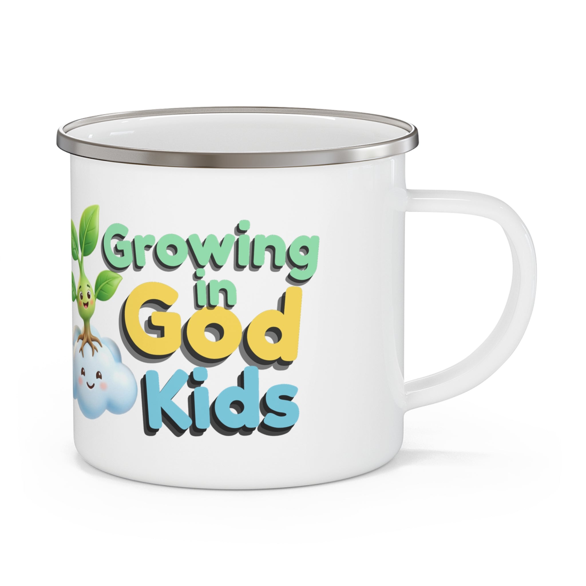 Enamel Mug — "Growing in God Kids" Cute Faith-Based Camping Cup