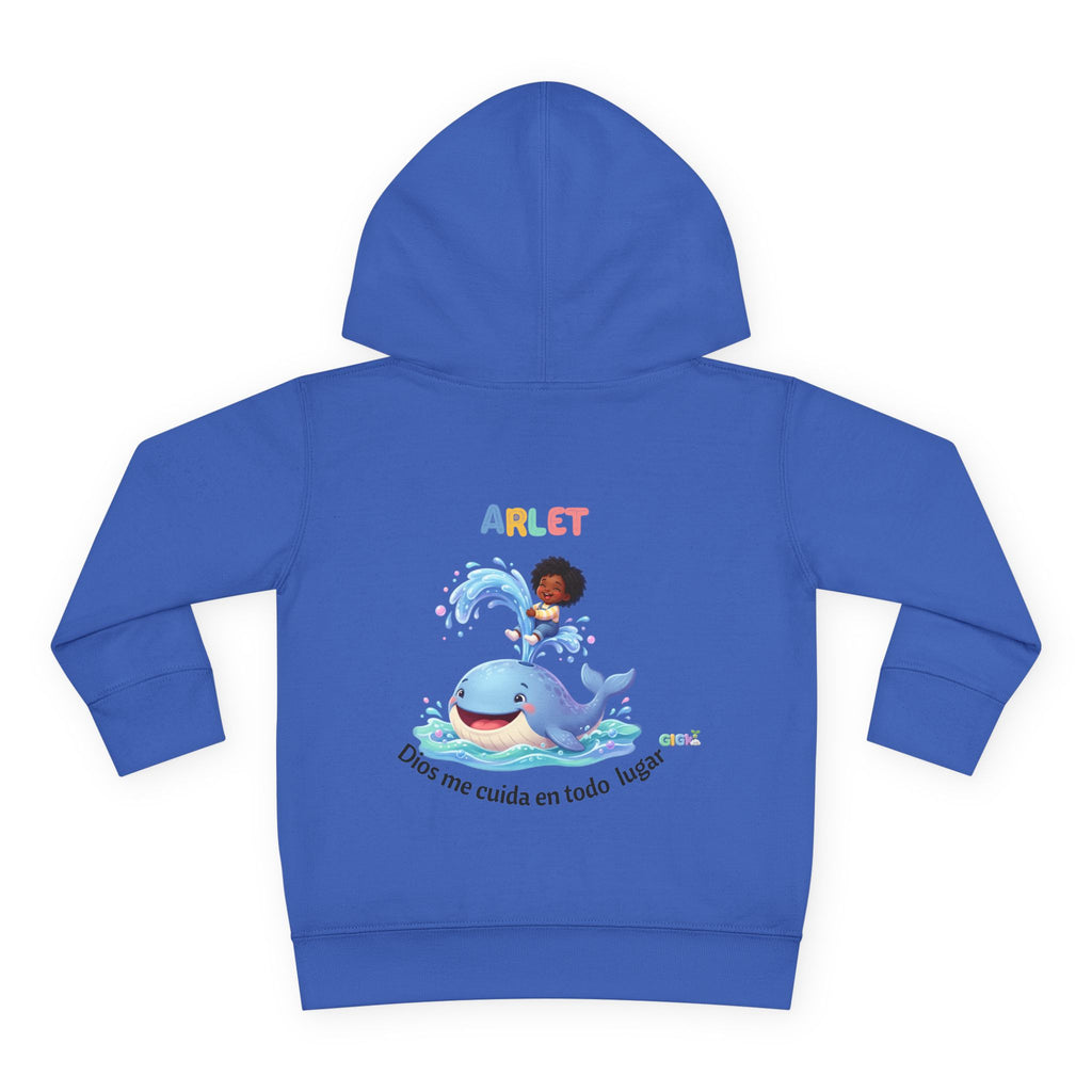 Toddler Hoodie — Personalized "Arlet" Whale Design (Dios me cuida en todo lugar)