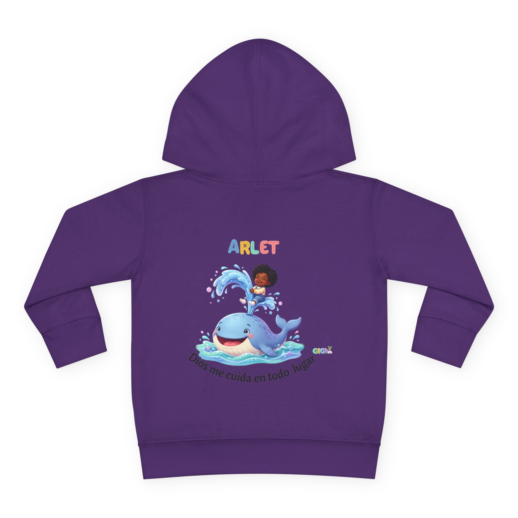 Toddler Hoodie — Personalized "Arlet" Whale Design (Dios me cuida en todo lugar)