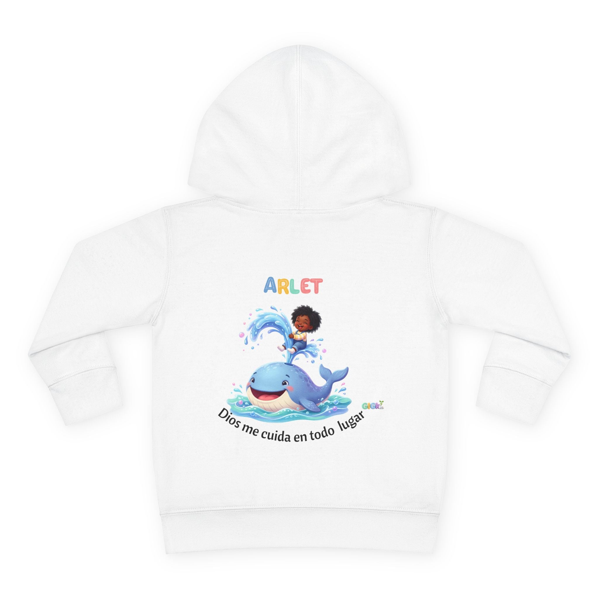 Toddler Hoodie — Personalized "Arlet" Whale Design (Dios me cuida en todo lugar)