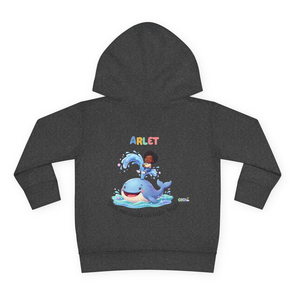 Toddler Hoodie — Personalized "Arlet" Whale Design (Dios me cuida en todo lugar)