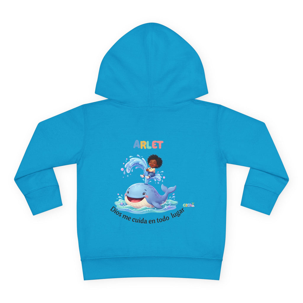 Toddler Hoodie — Personalized "Arlet" Whale Design (Dios me cuida en todo lugar)