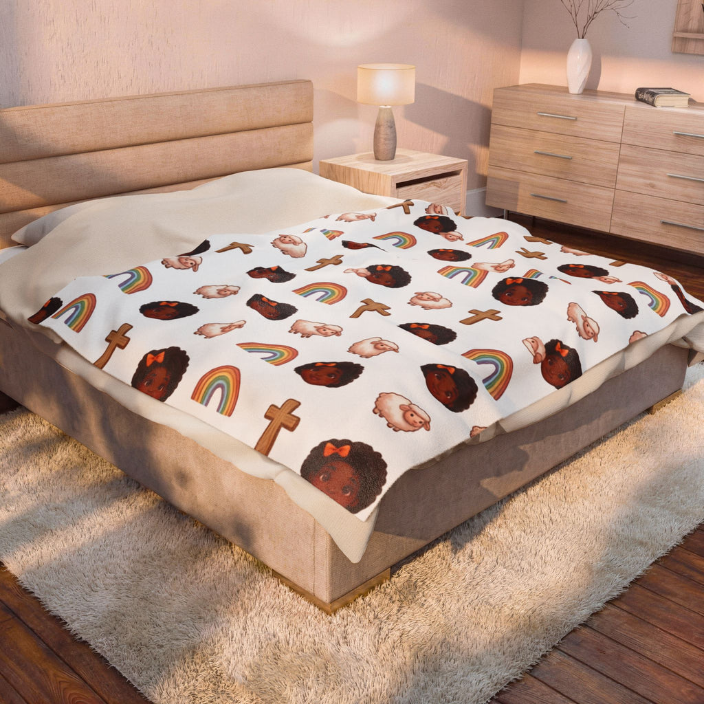 Plush Baby Blanket — Faith & Rainbow Nursery Design (Lamb, Cross, Cute Black Baby Faces)