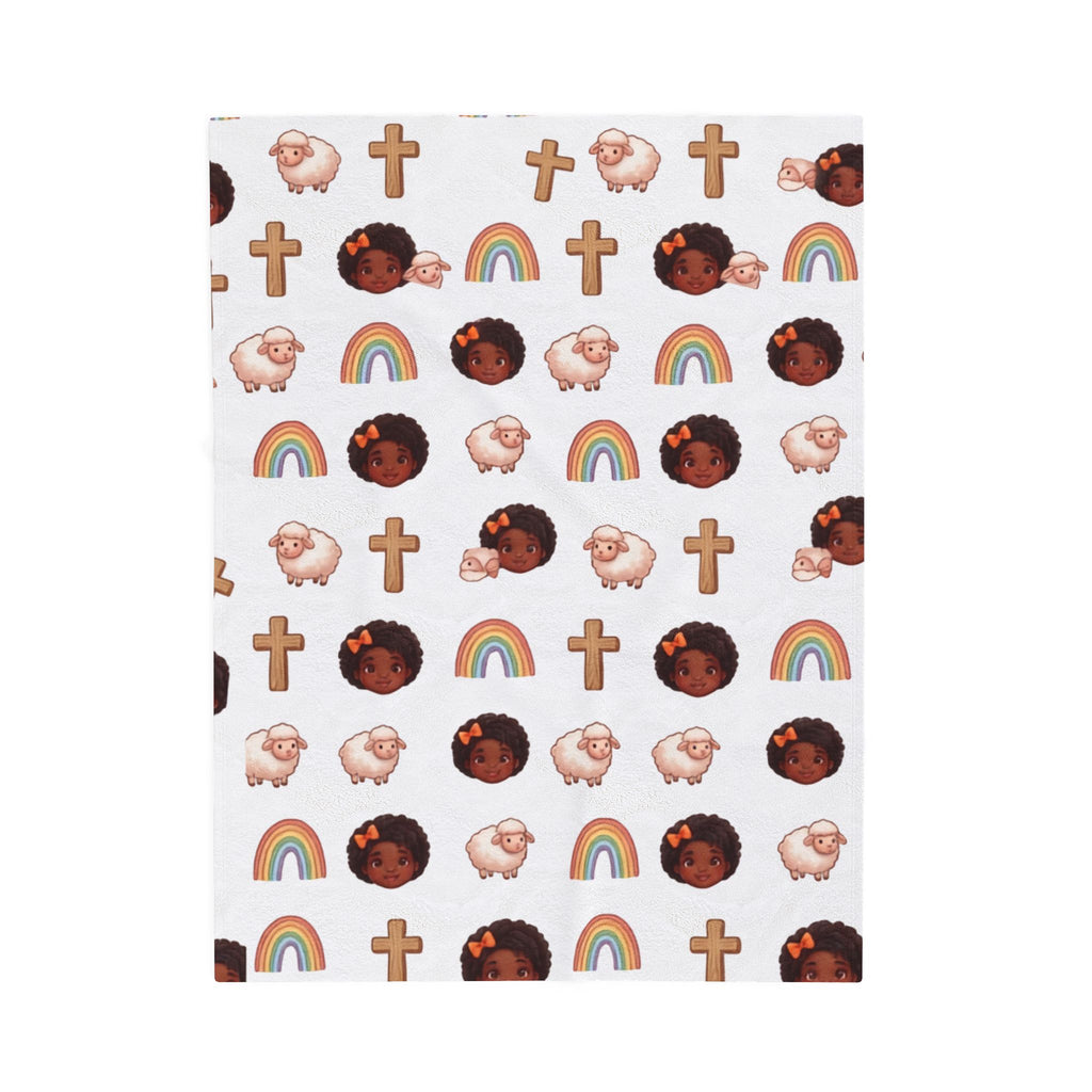 Plush Baby Blanket — Faith & Rainbow Nursery Design (Lamb, Cross, Cute Black Baby Faces)