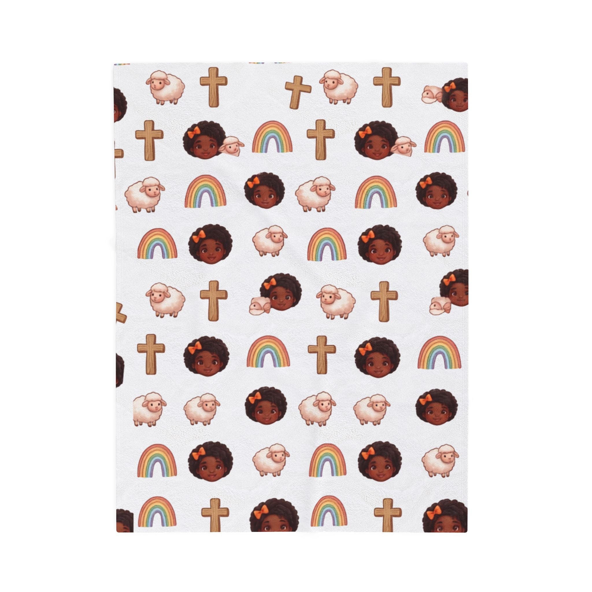 Plush Baby Blanket — Faith & Rainbow Nursery Design (Lamb, Cross, Cute Black Baby Faces)