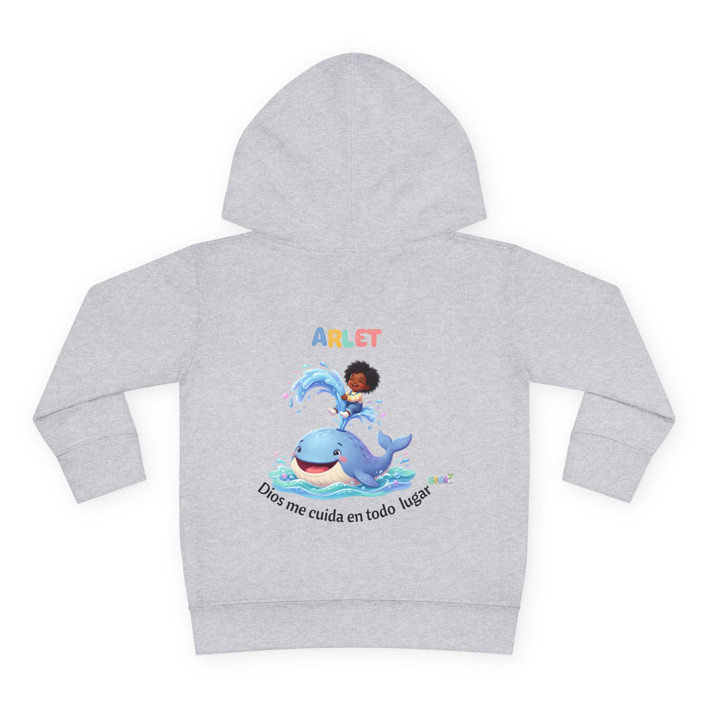 Toddler Hoodie — Personalized "Arlet" Whale Design (Dios me cuida en todo lugar)
