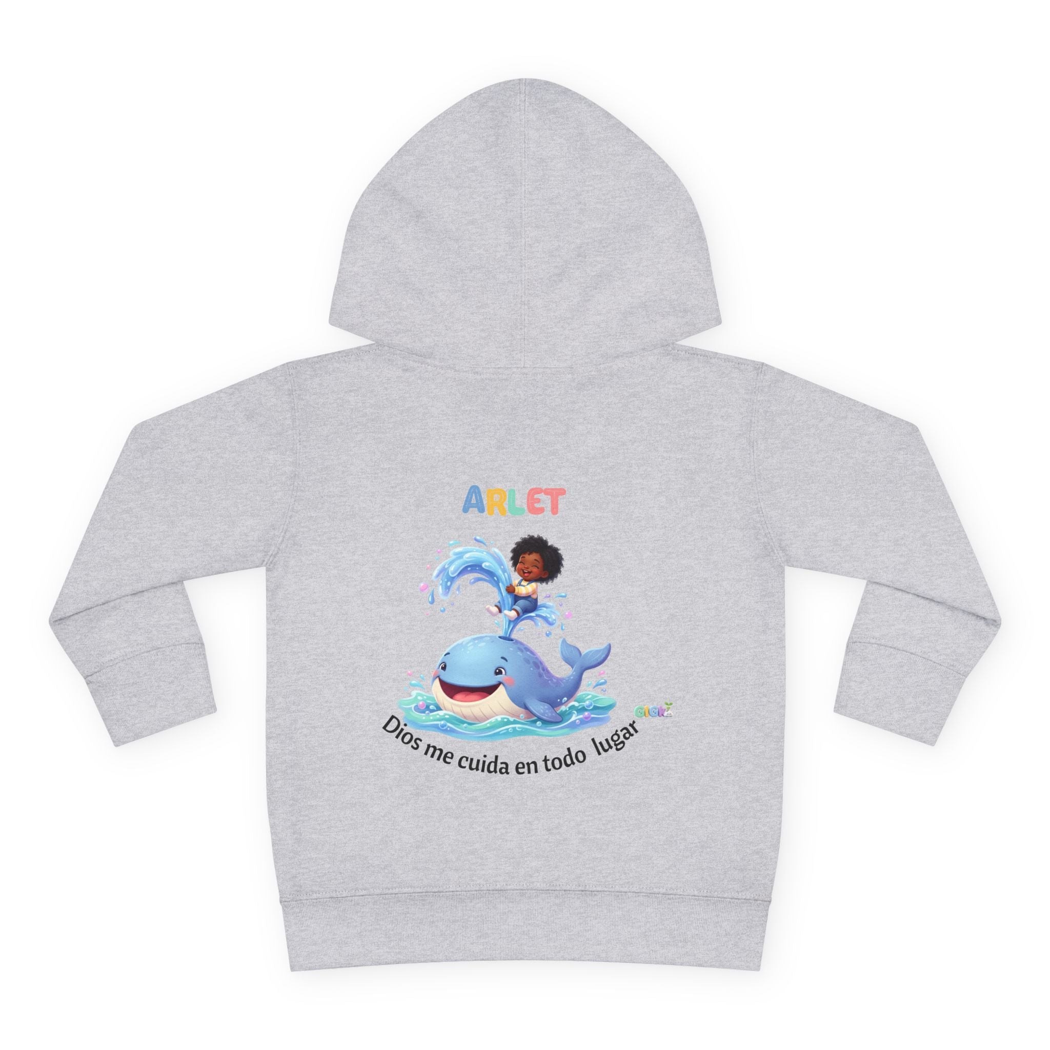 Toddler Hoodie — Personalized "Arlet" Whale Design (Dios me cuida en todo lugar)