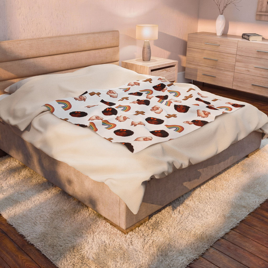 Plush Baby Blanket — Faith & Rainbow Nursery Design (Lamb, Cross, Cute Black Baby Faces)