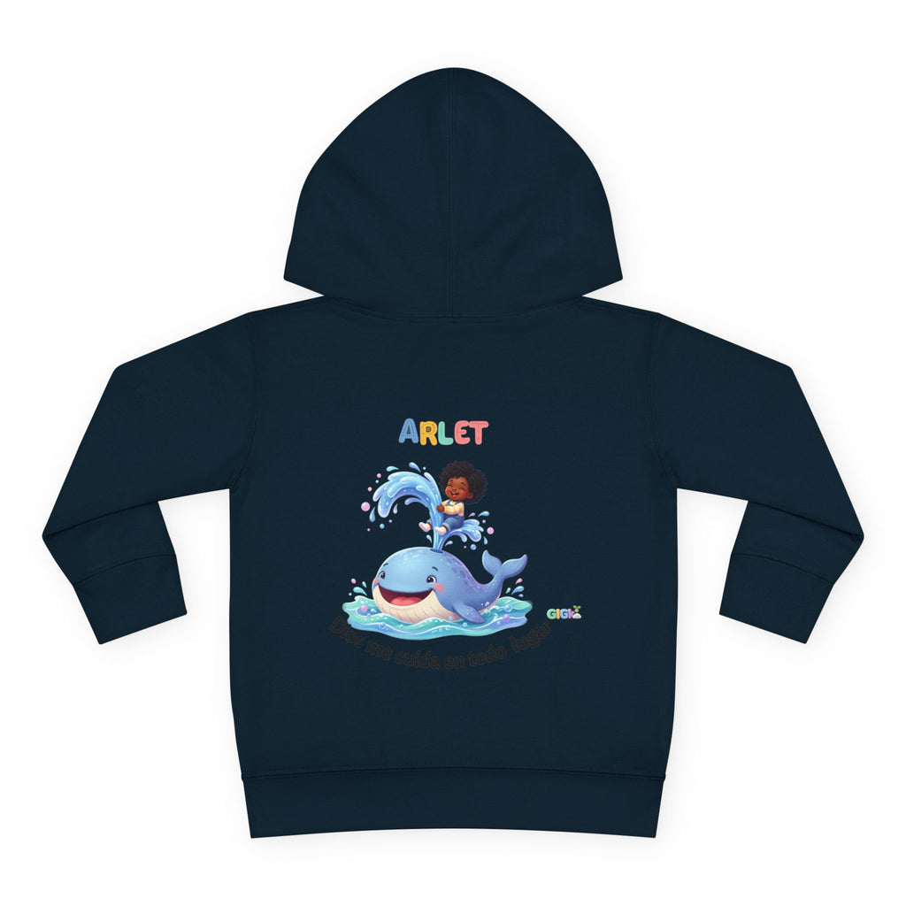 Toddler Hoodie — Personalized "Arlet" Whale Design (Dios me cuida en todo lugar)