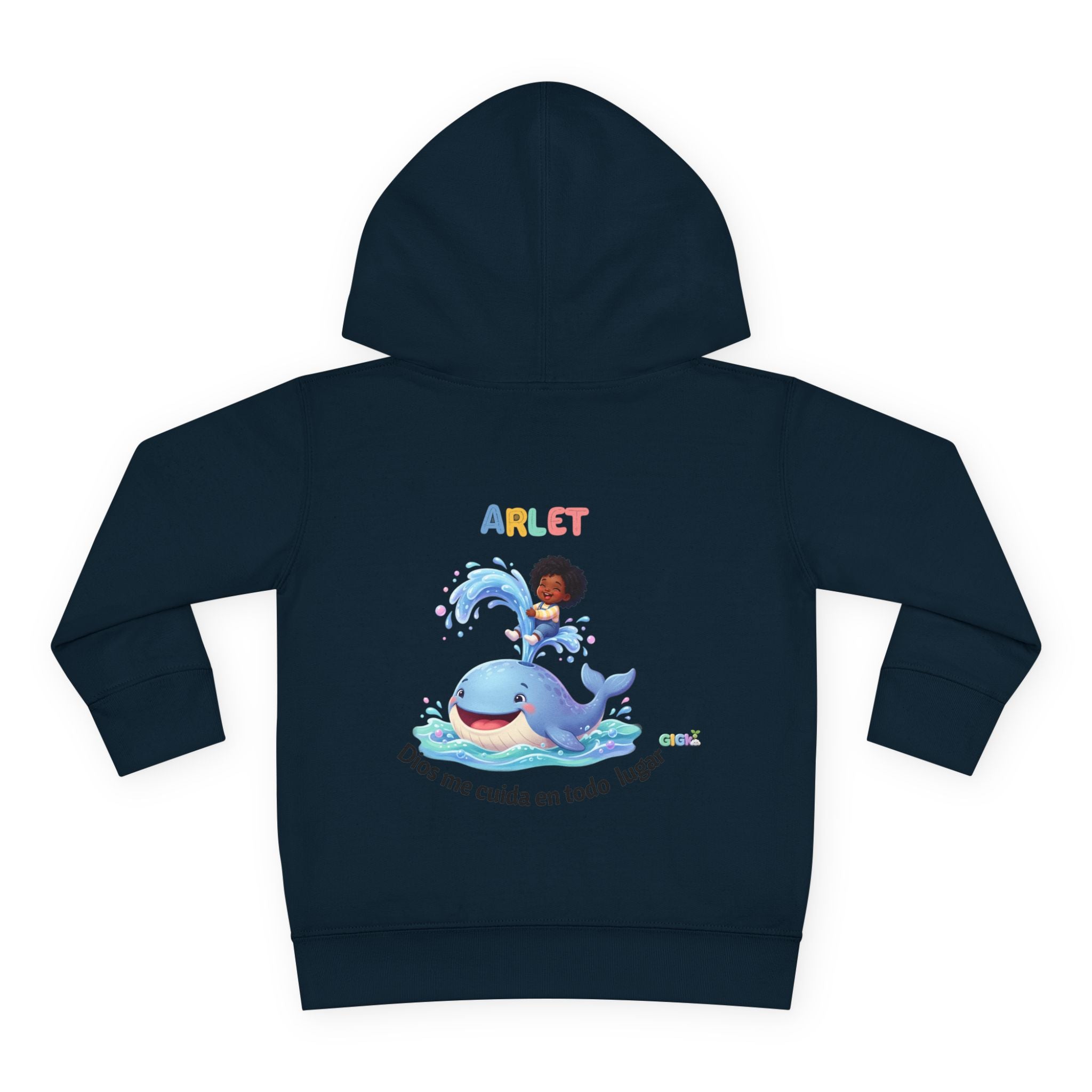 Toddler Hoodie — Personalized "Arlet" Whale Design (Dios me cuida en todo lugar)