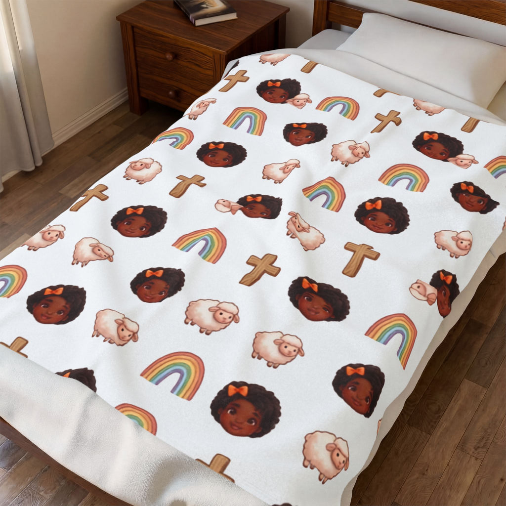 Plush Baby Blanket — Faith & Rainbow Nursery Design (Lamb, Cross, Cute Black Baby Faces)