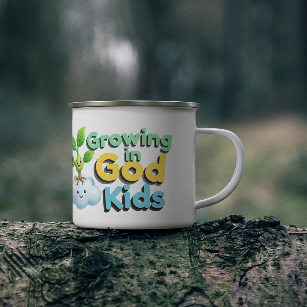 Enamel Camping Mug - "Growing in God Kids" Cute Faith-Based Kids Camping Cup