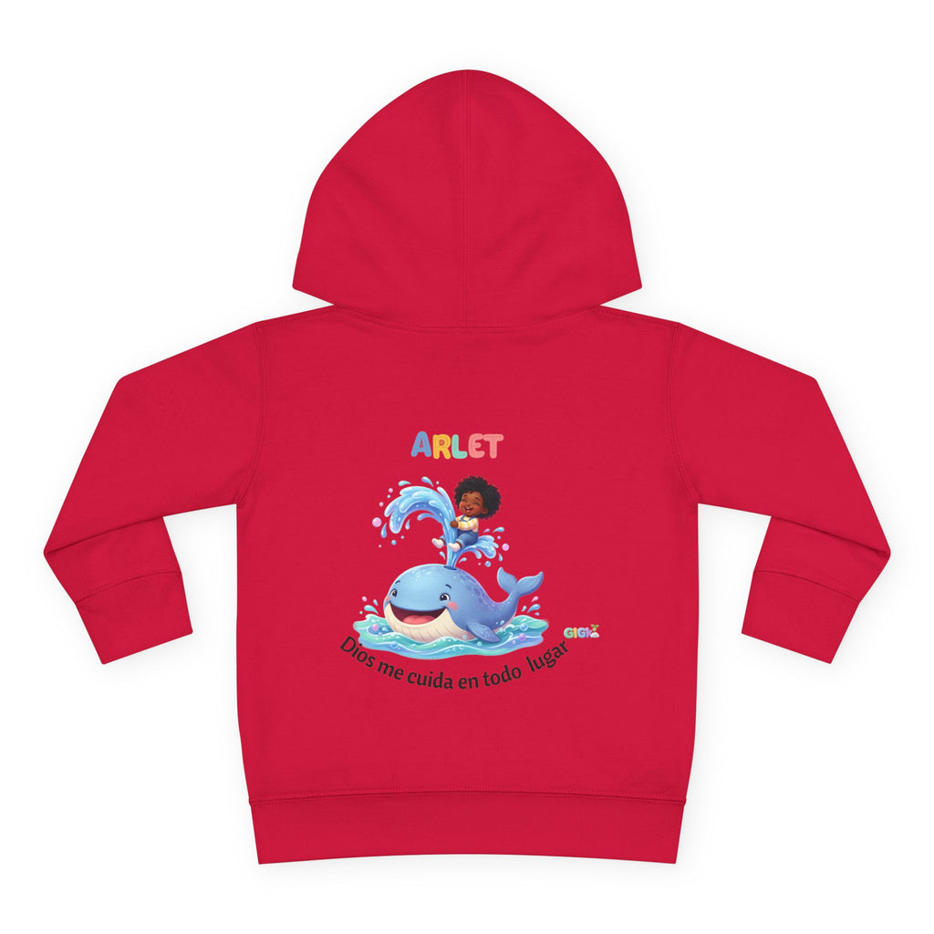 Toddler Hoodie — Personalized "Arlet" Whale Design (Dios me cuida en todo lugar)